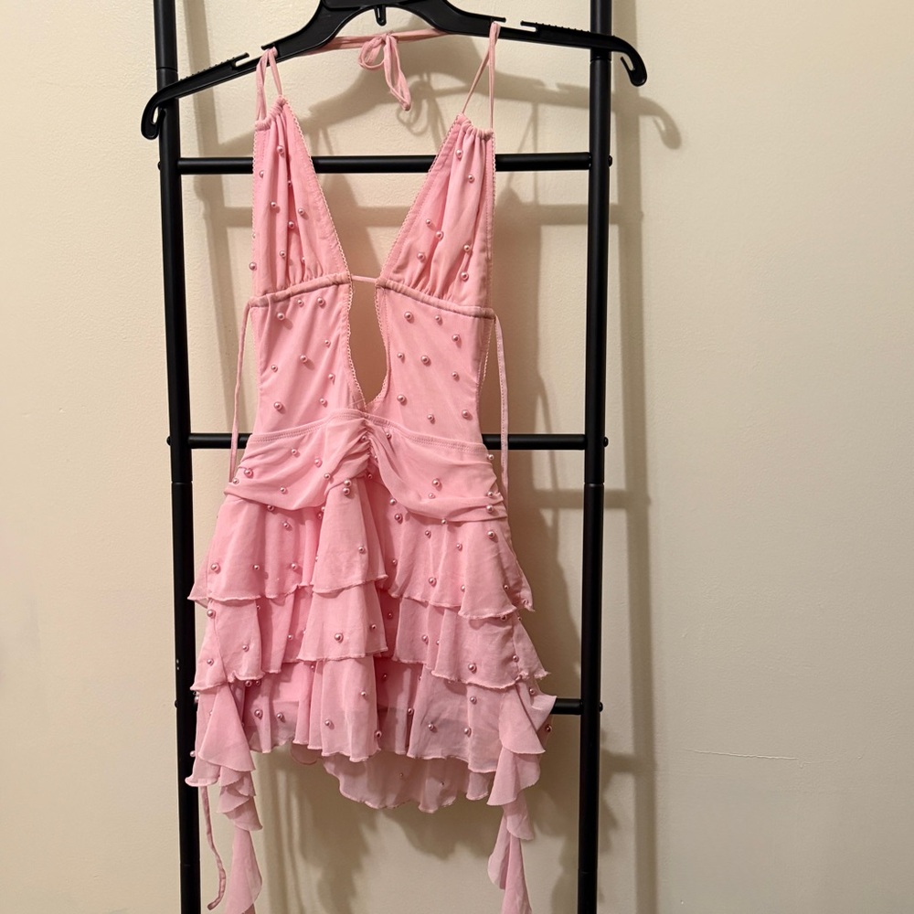 Pink Ruffled Halter Dress Low Back Fashion Nova